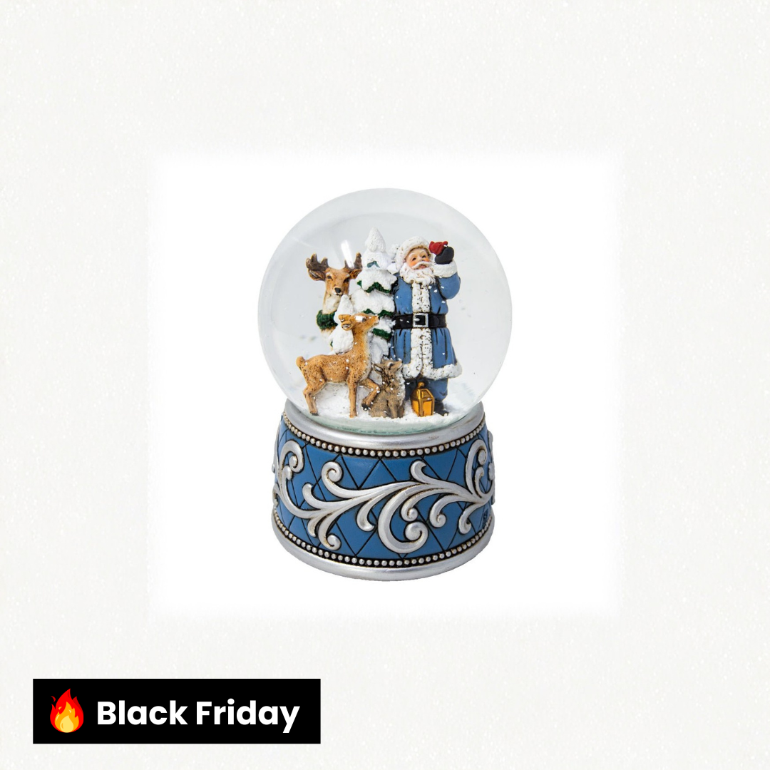 Globo de neve azul com Papai Noel e animais