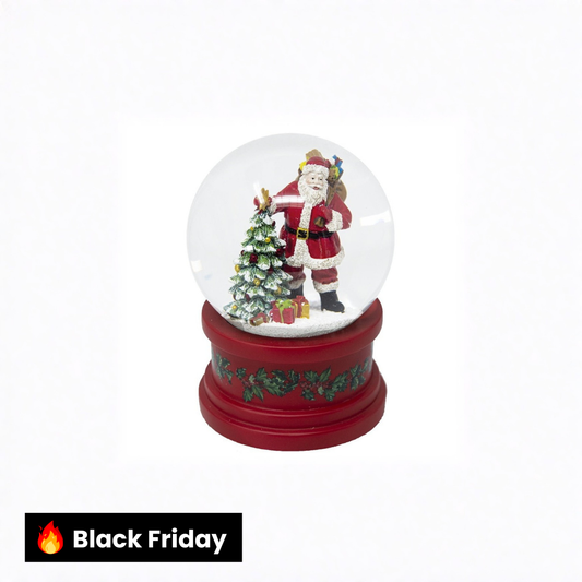 Globo de neve de Natal com Papai Noel e árvore de Natal